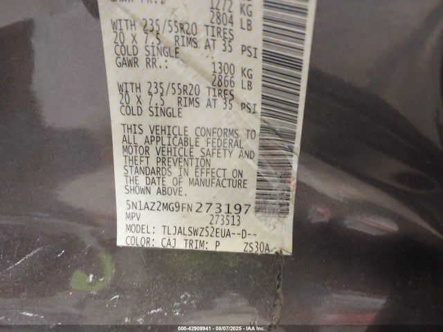 Nissan Murano 2015 5N1AZ2MG9FN273197 Image 9