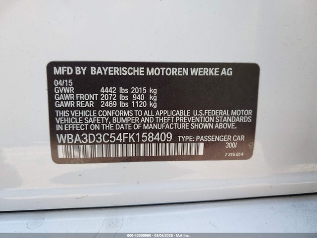 BMW 2015 2015 WBA3D3C54FK158409 Image 9