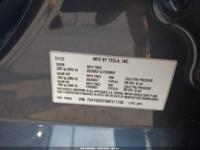 Tesla 2022 2022 7SAYGDEF8NF511700 Image 9