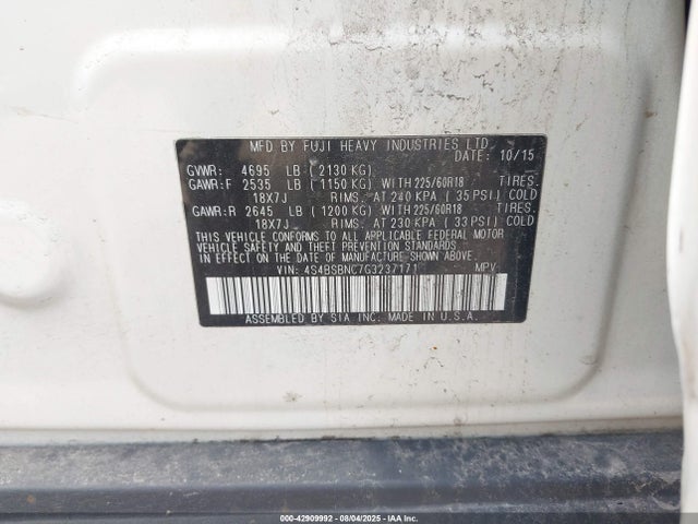 4S4BSBNC7G3237171 Subaru 2.5l u6