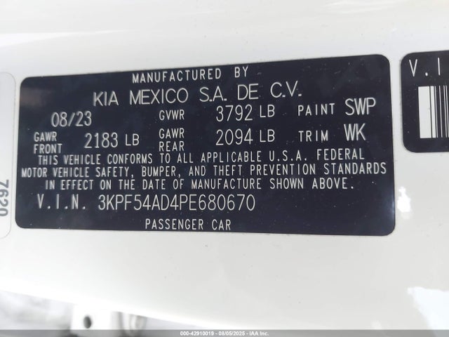 3KPF54AD4PE680670 KIA mpi nu