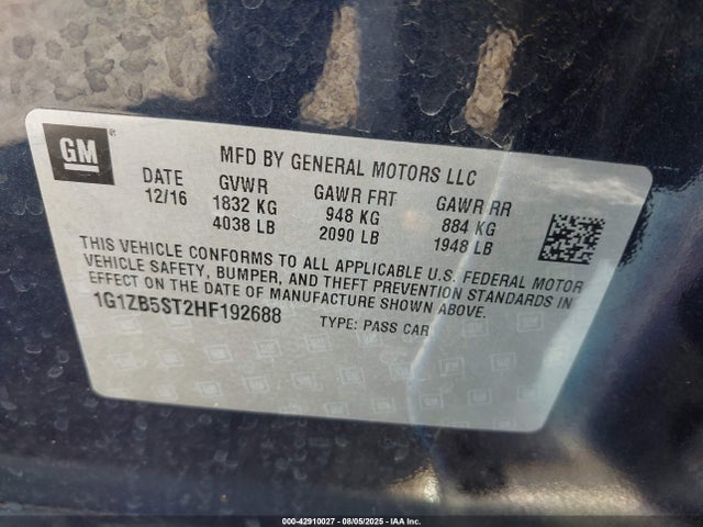 1G1ZB5ST2HF192688 Chevrolet lfv - di: direct injection, vvt: variable valve timing, gen 1