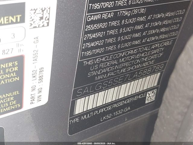 2020 LAND ROVER RANGE ROVER SALGS5SE7LA588789 Photo 8