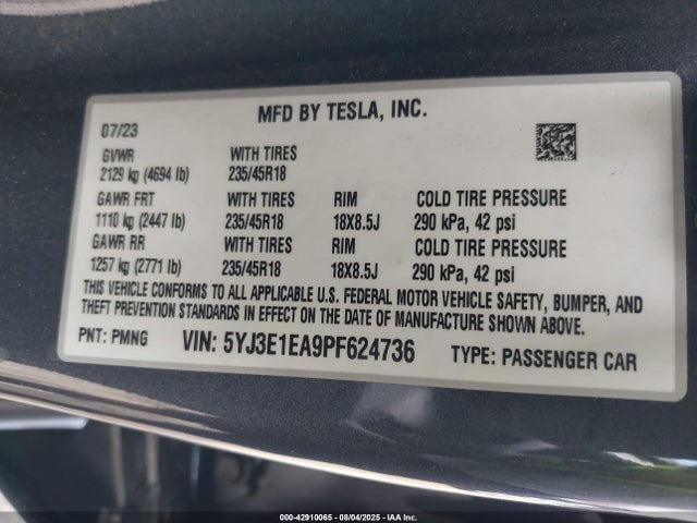 5YJ3E1EA9PF624736 Tesla 2023