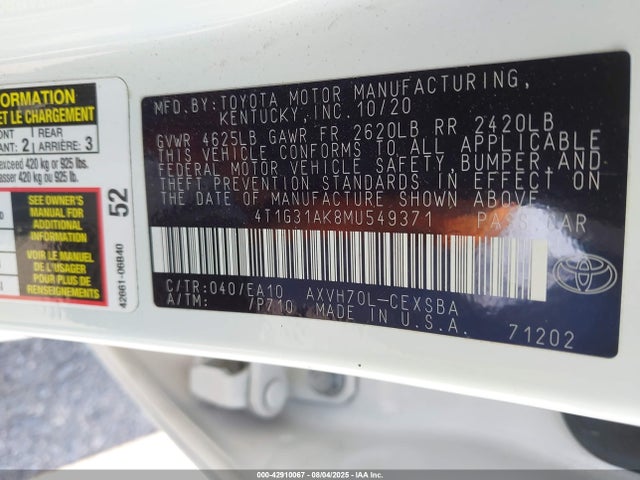 4T1G31AK8MU549371 Toyota a25a-fxs