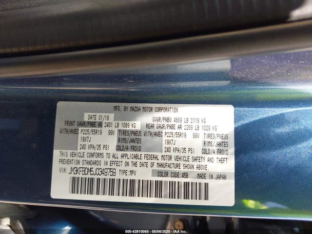 Aukcja sprzedaży 2018 Mazda Cx-5 Grand Touring, vin: JM3KFBDM5J0349759, numer aukcji: 42910068
