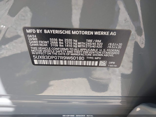 5UX83DP07R9W60180 BMW 2024