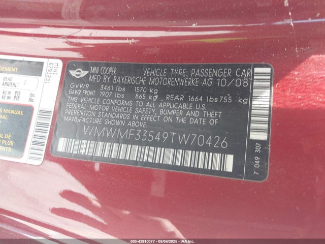 2009 MINI COOPER WMWMF33549TW70426 Photo 8