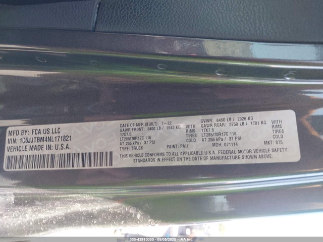 1C6JJTBM4NL171821 Jeep 2022