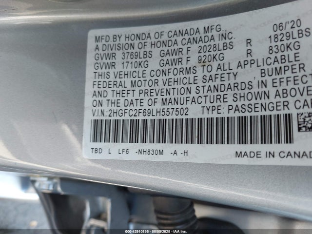 Honda k20c2 2020 2HGFC2F69LH557502 Image 9