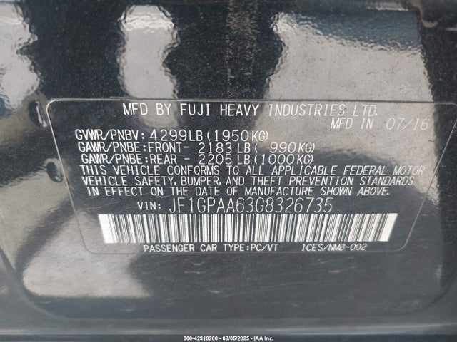 JF1GPAA63G8326735 Subaru 2.0l na