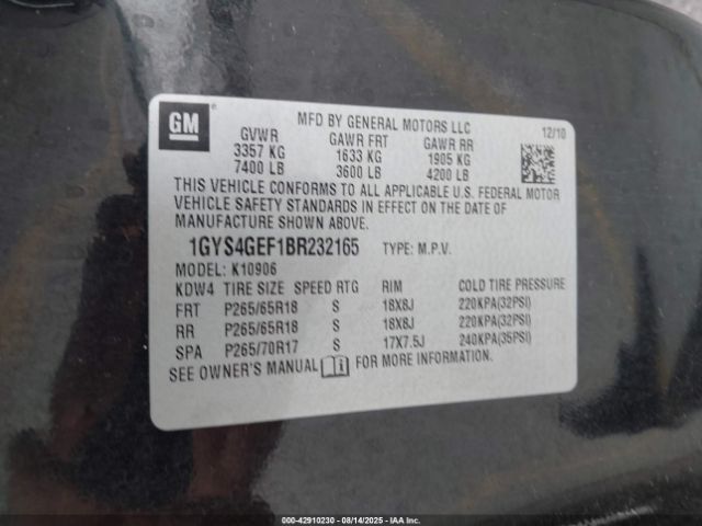 2011 CADILLAC ESCALADE ESV 1GYS4GEF1BR232165 Photo 8