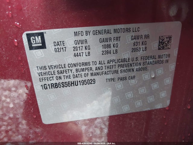 1G1RB6S56HU195029 Chevrolet l3a - di: direct injectio, vvt: variable valve timing, hybrid, gen 1