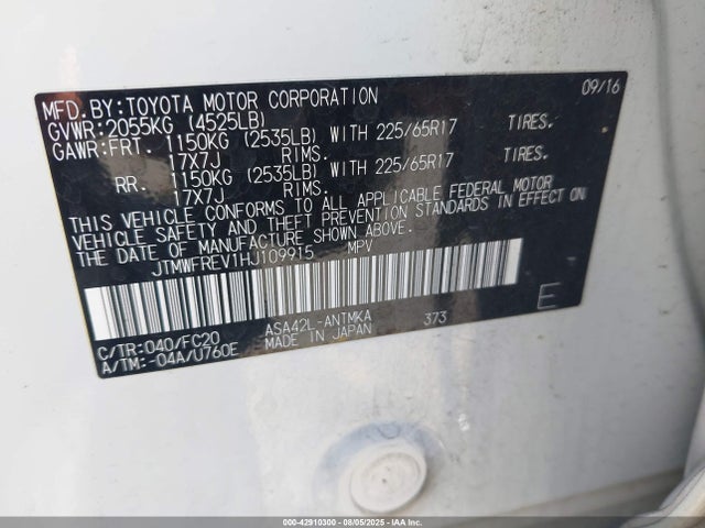 JTMWFREV1HJ109915 Toyota 2ar-fe