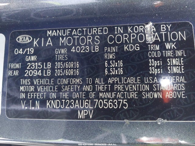 KNDJ23AU6L7056375 KIA mpi nu