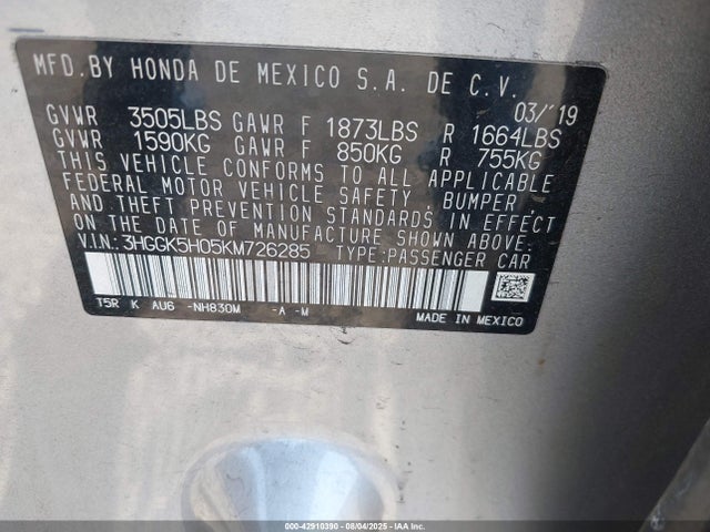 3HGGK5H05KM726285 Honda l15b1