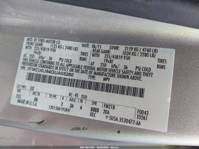 Ford 2016 2016 1FMCU0J94GUA05280 Image 9
