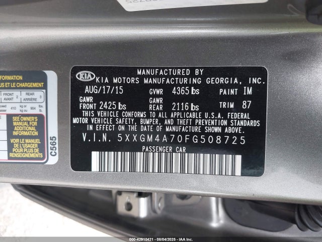 5XXGM4A70FG508725 KIA dohc gdi theta ii
