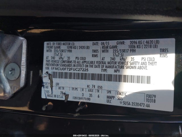 Ford 2015 2015 1FMCU0F72FUC27225 Image 9