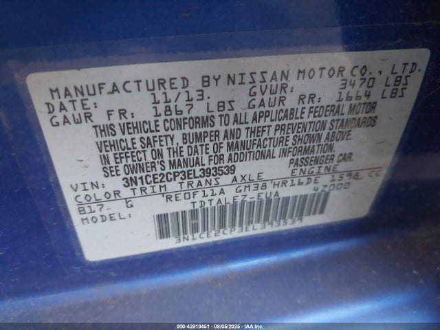 3N1CE2CP3EL393539 Nissan VERSA NOTE