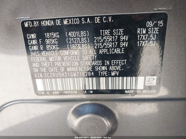 3CZRU5H31GM716284 Honda r18z9