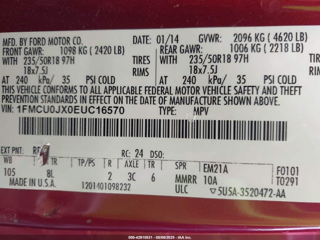 Ford 2014 2014 1FMCU0JX0EUC16570 Image 9