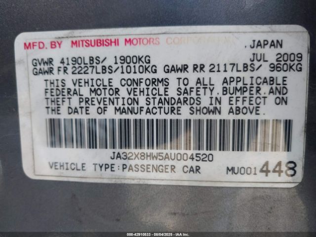 2010 MITSUBISHI LANCER SPORTBACK JA32X8HW5AU004520 Photo 8