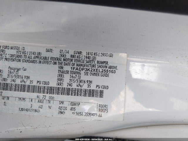 1FADP3K2XEL255103 Ford 2014