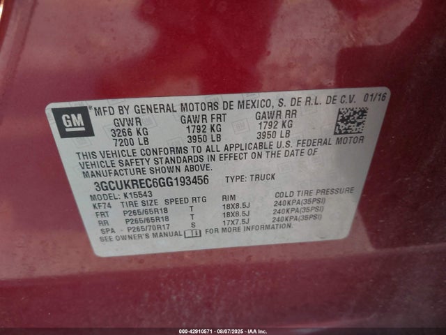 3GCUKREC6GG193456 Chevrolet l83 - sidi, vvt, afm, e85 max, aluminum