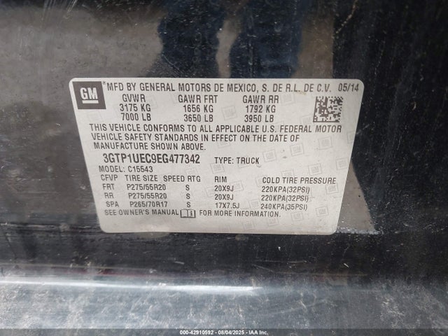 3GTP1UEC9EG477342 GMC l83 - vvt, afm (active fuel management), aluminum
