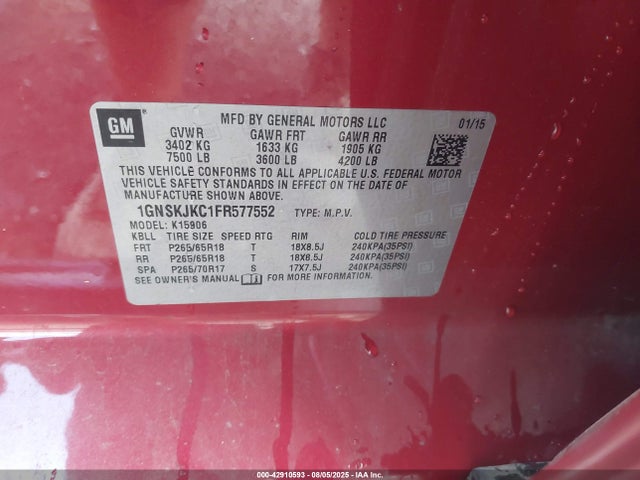 1GNSKJKC1FR577552 Chevrolet l83 - vvt, active fuel management, aluminum
