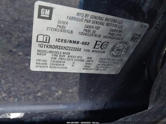 2017 CADILLAC XT5 1GYKNDRSXHZ222004 Photo 8