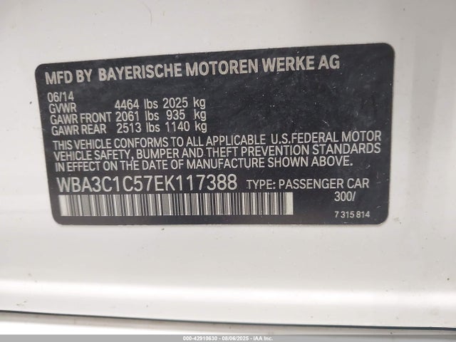 WBA3C1C57EK117388 BMW 2014