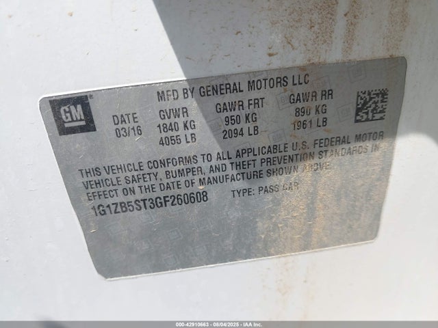 1G1ZB5ST3GF260608 Chevrolet lfv - di: direct injection, vvt, gen1 gmna