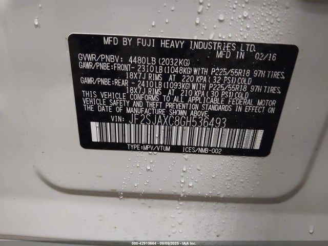 Subaru naturally aspirated u5 2016 JF2SJAXC8GH536493 Image 9