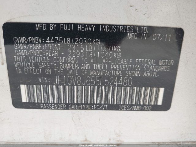 2011 SUBARU IMPREZA WRX STI JF1GV8J65BL524480 Photo 8