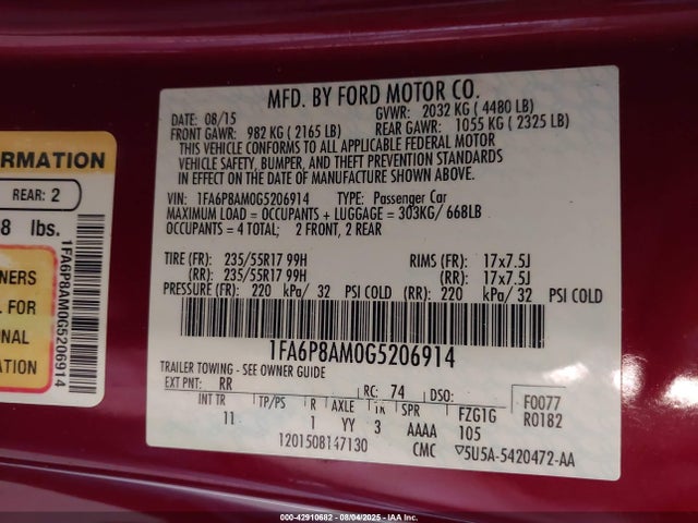 Ford 2016 2016 1FA6P8AM0G5206914 Image 9