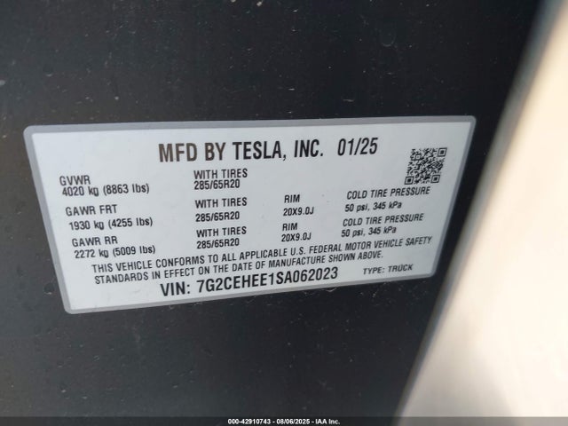2025 TESLA CYBERTRUCK 7G2CEHEE1SA062023 Photo 8