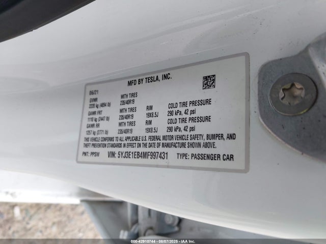 2021 TESLA MODEL 3 5YJ3E1EB4MF997431 Photo 8