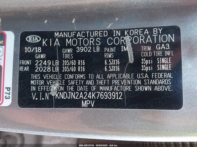 KNDJN2A24K7693912 KIA g gdi