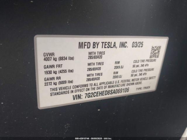 2025 TESLA CYBERTRUCK 7G2CEHED8SA069106 Photo 8