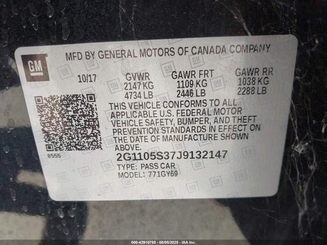2G1105S37J9132147 Chevrolet lfx - spark ignited direct injection, vvt, e85 max, alum