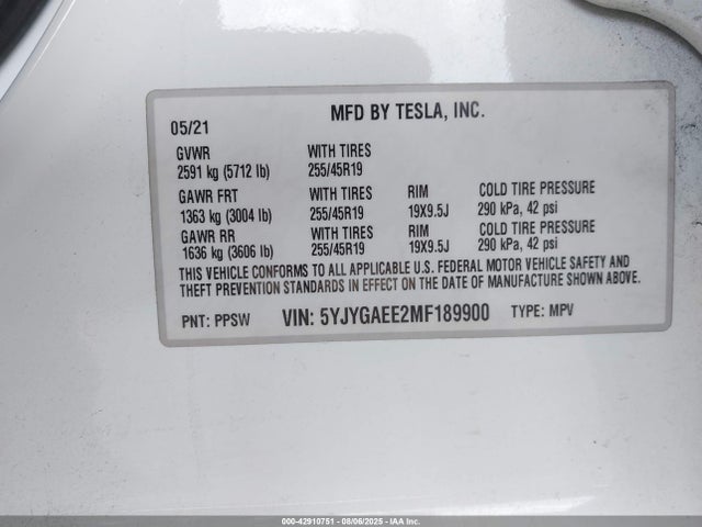 2021 TESLA MODEL Y 5YJYGAEE2MF189900 Photo 8