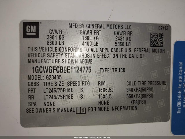 Chevrolet lc8 - flex fuel (cng/lpg) 2014 1GCWGFCB9E1124775 Image 9
