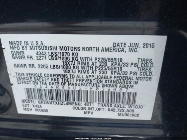 2015 MITSUBISHI OUTLANDER SPORT 4A4AR4AU3FE039687 Photo 8