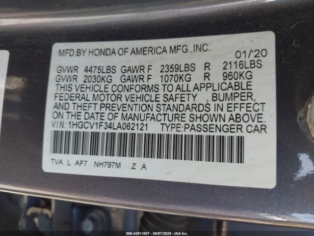 2020 HONDA ACCORD 1HGCV1F34LA062121 Photo 8