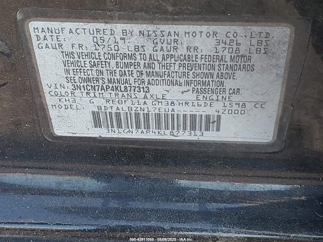3N1CN7AP4KL877313 Nissan 2019