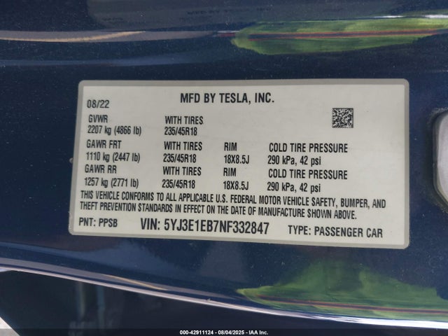 2022 TESLA MODEL 3 5YJ3E1EB7NF332847 Photo 8