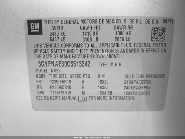 2012 CADILLAC SRX 3GYFNAE30CS513342 Photo 8