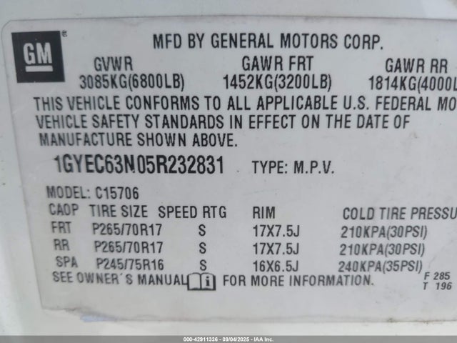 2005 CADILLAC ESCALADE 1GYEC63N05R232831 Photo 8